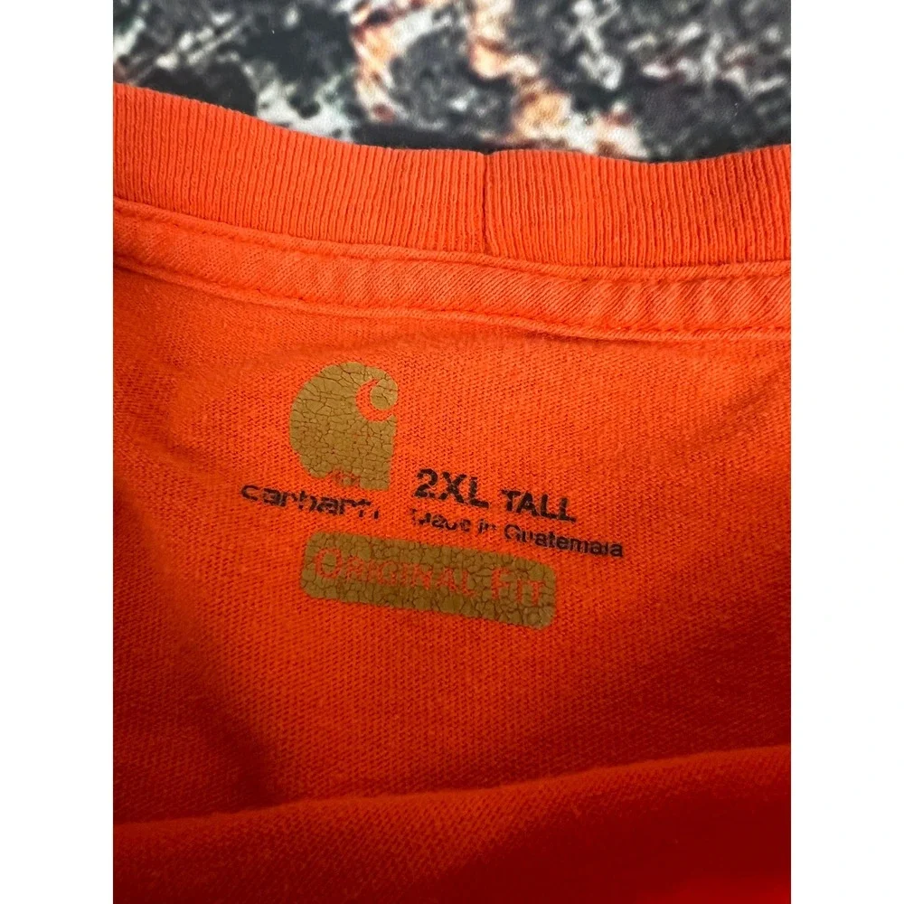 Carhartt Mens Long Sleeve Pocket T-Shirt Orange 2XL Tall Original Fit Cotton